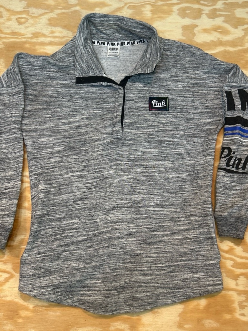 Victoria's Secret PINK Gray Quarter-Snap Pullover with Sleeve Stripe Size XS